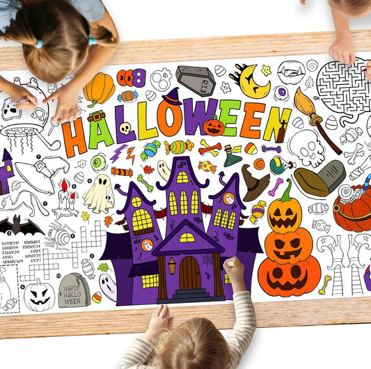 Halloween Coloring Tablecloth - 31.5 x 72 Inches,Versatile Paper Coloring Banner/Table Cover for School Party Halloween Decoration