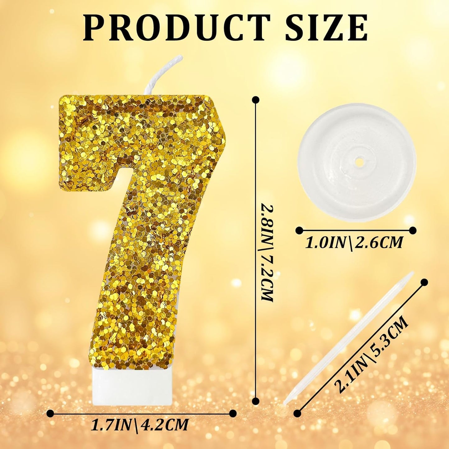 Birthday Number Candles, Glitter Number Candle Cake Decorations with Sequins, Cupcake Decorations for Girls, Women, Party Anniversary Celebrations (Number 7, Golden)