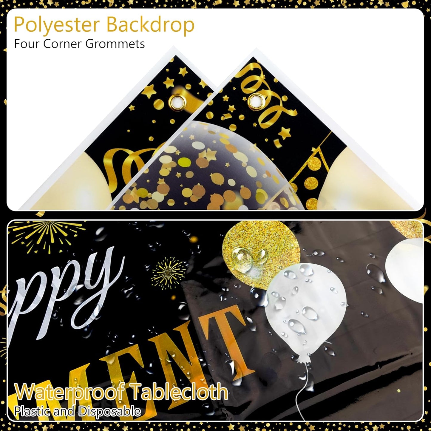 Retirement Party Decorations, 109Pcs Black Gold Happy Retirement Decorations for Men Women, The Legend Has Retired Backdrop Sash Banner Tablecloth Pompoms Centerpiece Hanging Swirls Balloons