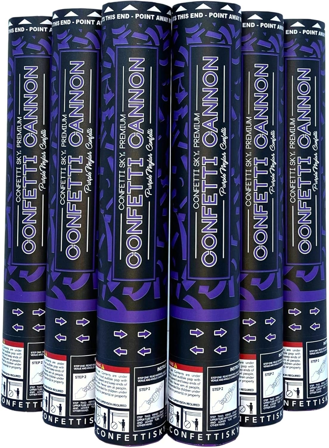 Confetti Sky [6 Pack] 12 Inch Confetti Cannons | Purple Confetti Poppers for Wedding Celebration, Birthday Party, Pranks, Graduation, Christmas Eve and New Year Celebration