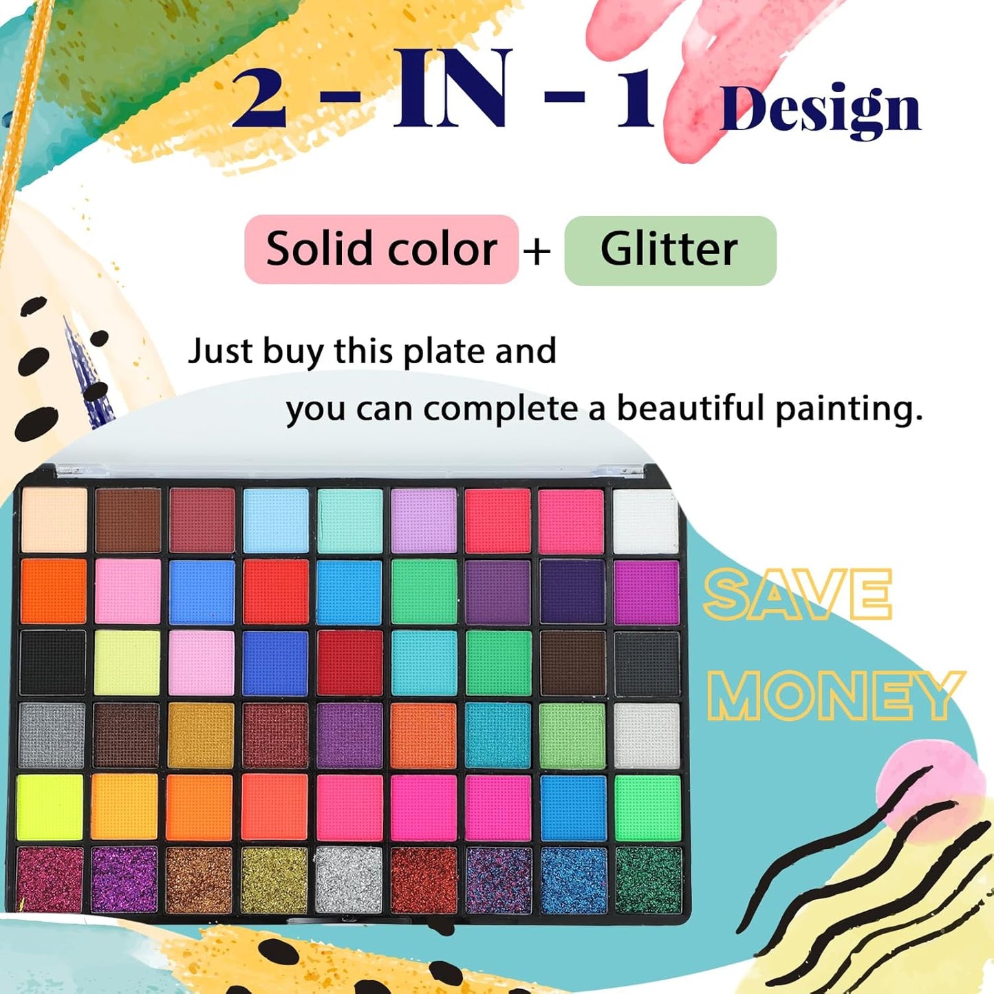 Face Painting Kit for Kids, 54 Colors Professional Face Paint Makeup Kit Non-Toxic Water Activated Facepaint Pallette with Brushes, Stencils, Sponge, Gems, for Party Cosplay Halloween (54 Colors)