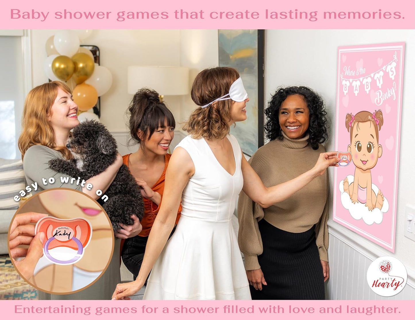 Party Hearty Funny Baby Shower Games for Girl - Pink Pin The Pacifier on The Baby Game, Where is The Baby's Binky