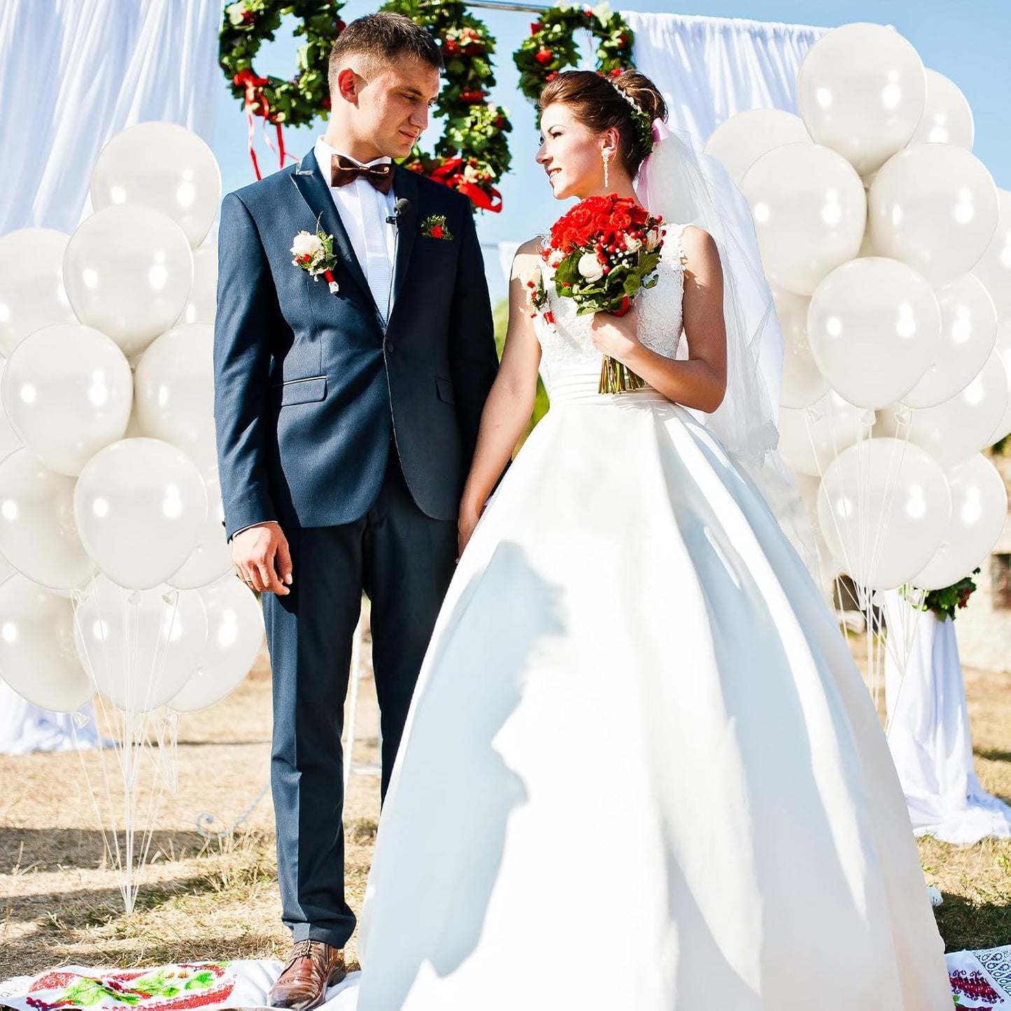 50pcs Pearl White Balloons, Helium 12inch Pearl White Party Balloon for Bridal Baby Shower Engagement Wedding Birthday Valentine’s Party Decorations (With Ribbon & Glues)