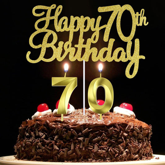 70th Birthday Candles, Happy 70th Birthday Cake Topper, 70 th Birthday Cake Decorations, 70 Cake Topper Number 70 Candles, 70 Birthday Decorations for Men and Women (70)