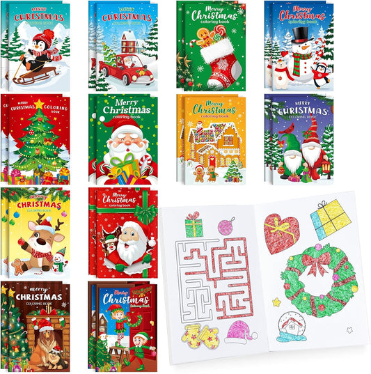 BenLouis 24 Pcs Christmas Mini Coloring Books Kids Xmas Party Favors Small Activity Books Bulk for Kids Holiday Stocking Goodie Bags Stuffers Return Gifts Classroom Travel
