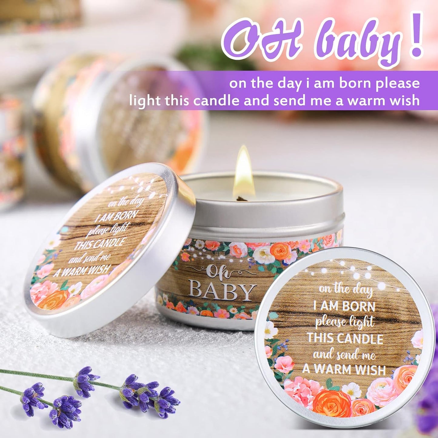 MTLEE 24 Pcs Wood Grain Baby Shower Party Favors Candles Lavender Scented Baby Shower Favors for Guests Rustic Tealights Candles Gender Reveal Return Gifts Girl Boy(1.2 Oz, Khaki)