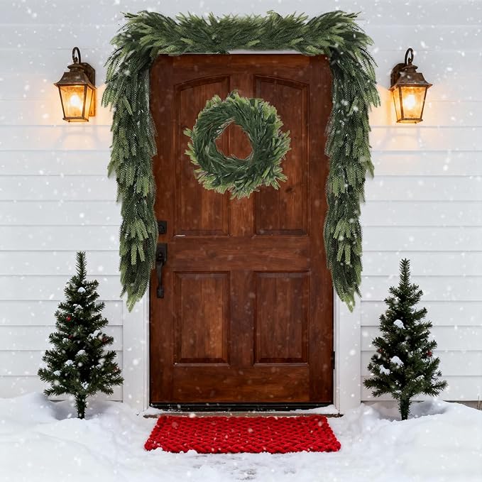 Uguisu 5.6FT Artificial Garlands, Lifelike Norfolk Pine Garlands with Realistic Texture, Artificial Greenery, Indoor/Outdoor Fireplace and Dining Table Decor.