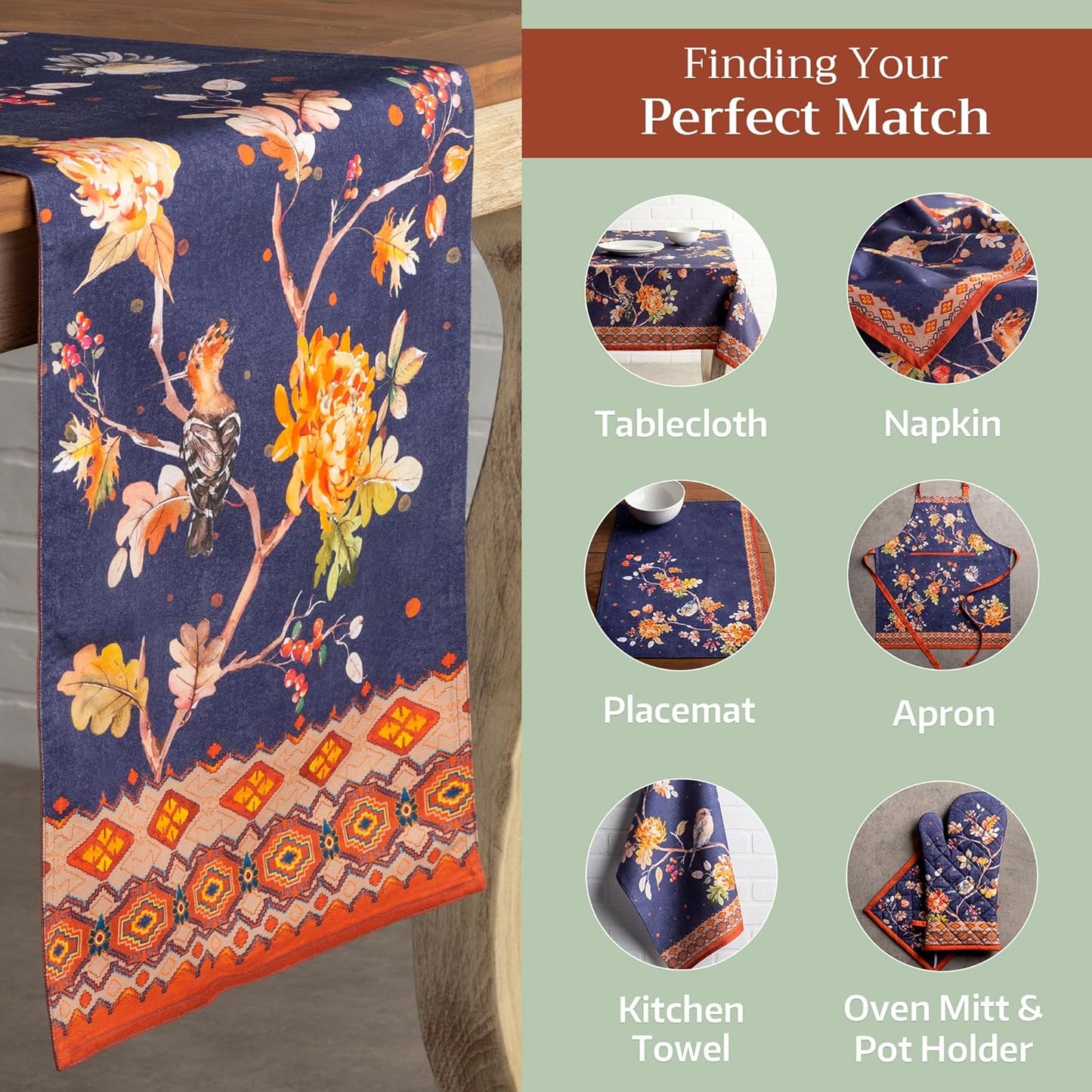 Maison d' Hermine Table Runner 100% Cotton Double Layer Table Runners 72 inches Long for Thanksgiving Christmas Decorations Home Kitchen Dining Party Wedding (Kelim - Infinity, 14.5" x 72")