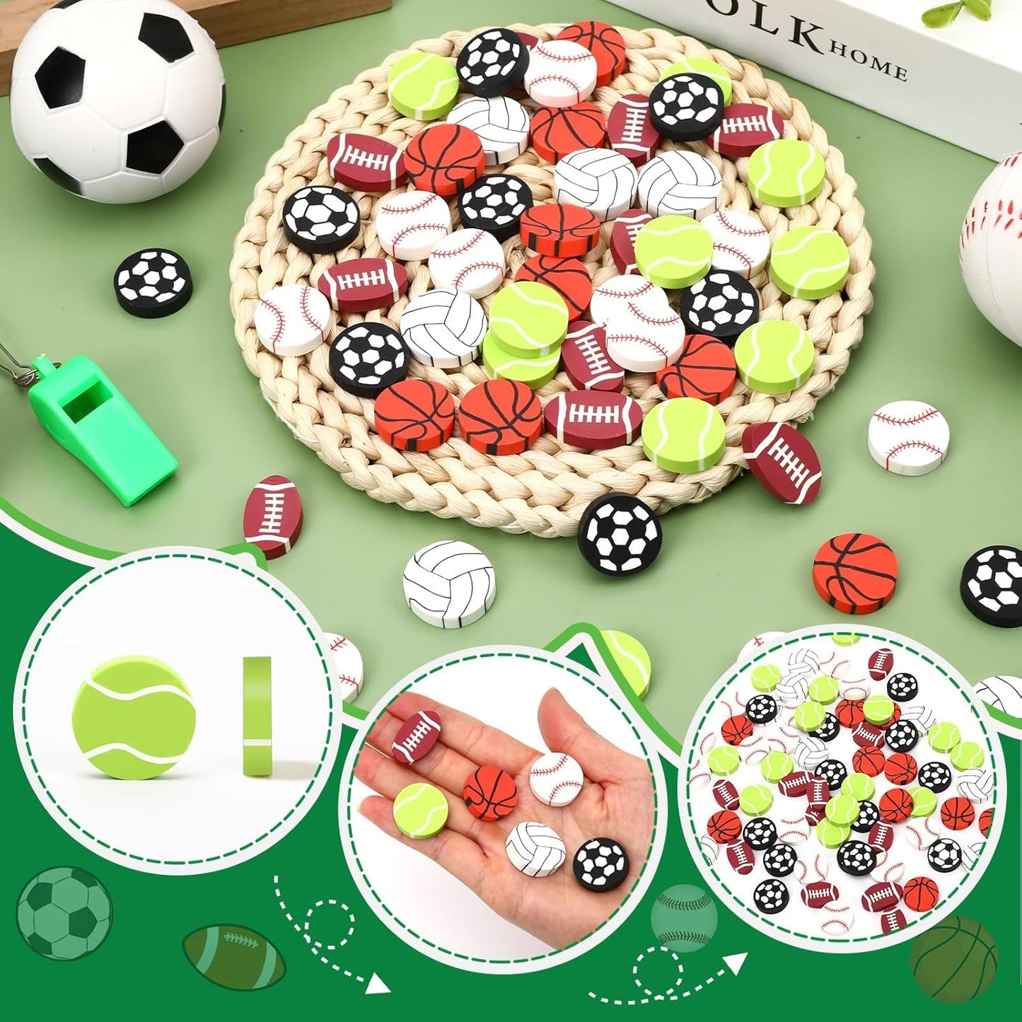 80pcs Sports Ball Polymer Clay Ornaments, Football Basketball Baseball Soccer Volleyball Tennis Table Scatters Vase Filler for Holiday Decoration Party Favors Arts Craft Supplies