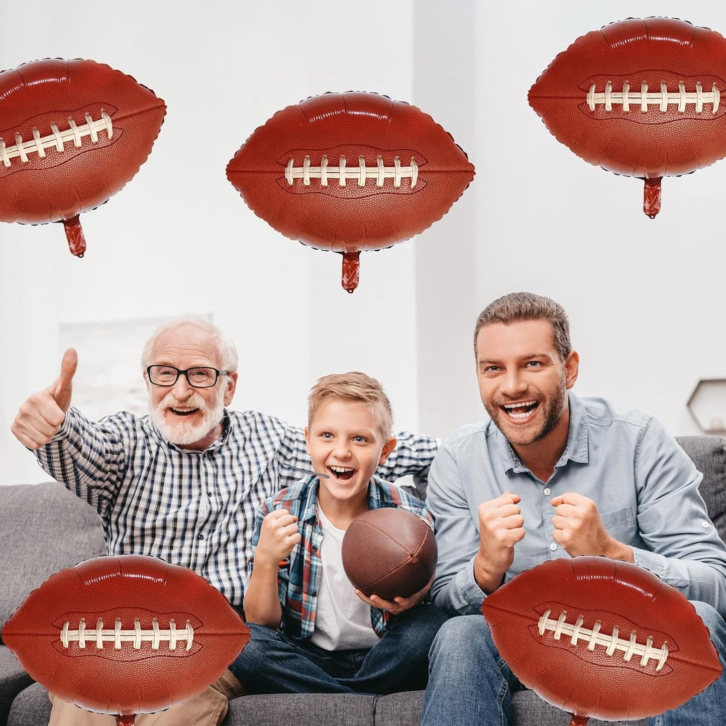 5 Pieces Large Football Party Balloons, Brown Football Shaped Mylar Foil Balloons Sports Theme Party Decorations for Boys Men Football Fans Tailgate Birthday Party Sport Decorations Supplies