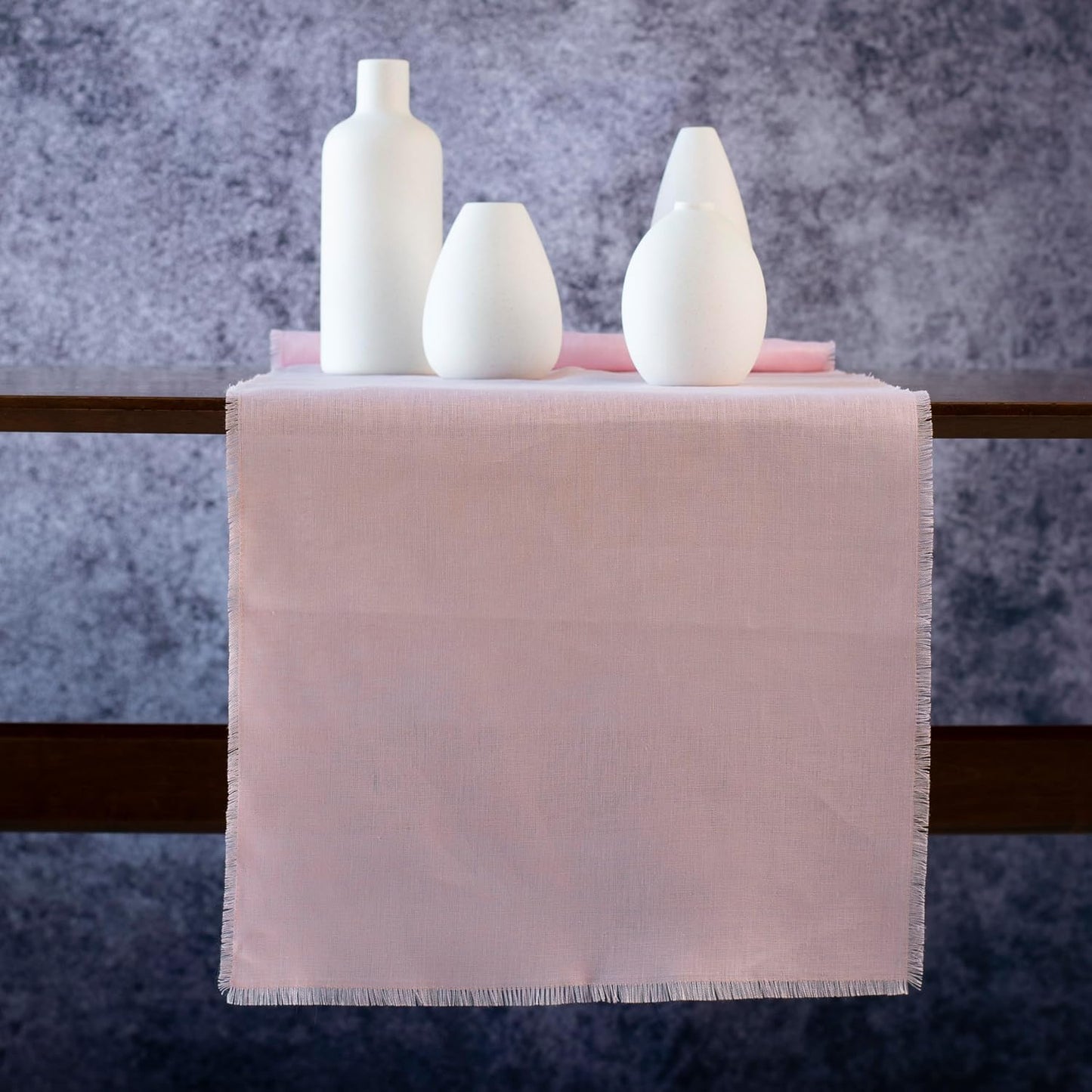 Pink Linen Table Runner with Fringe- 14x120 inches Long, 100% Pure Linen Runner for Table, Table Runner for Valentines Day, Spring and Summer –Thin but Luxury, Handmade