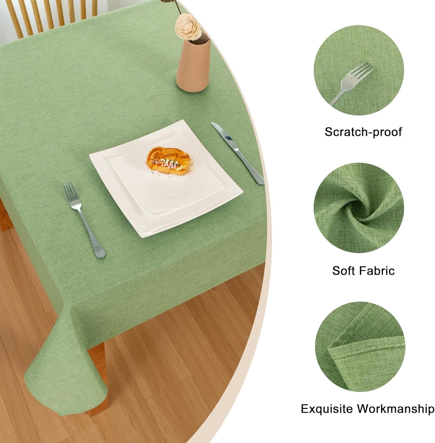 Hiasan Faux Linen Square Tablecloth - Wrinkle and Stain Resistant Washable Decorative Fabric Table Cloth for Kitchen Dining Room Holiday Table Cover for Dinner, Sage Green, 54 x 54 Inch