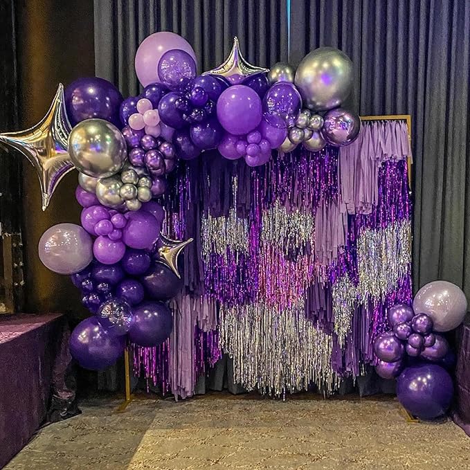 Purple Balloon Garland Arch Kit, 134PCS Purple and Silver Balloons with Different Size for Birthday, Wedding, Baby Shower Decorations