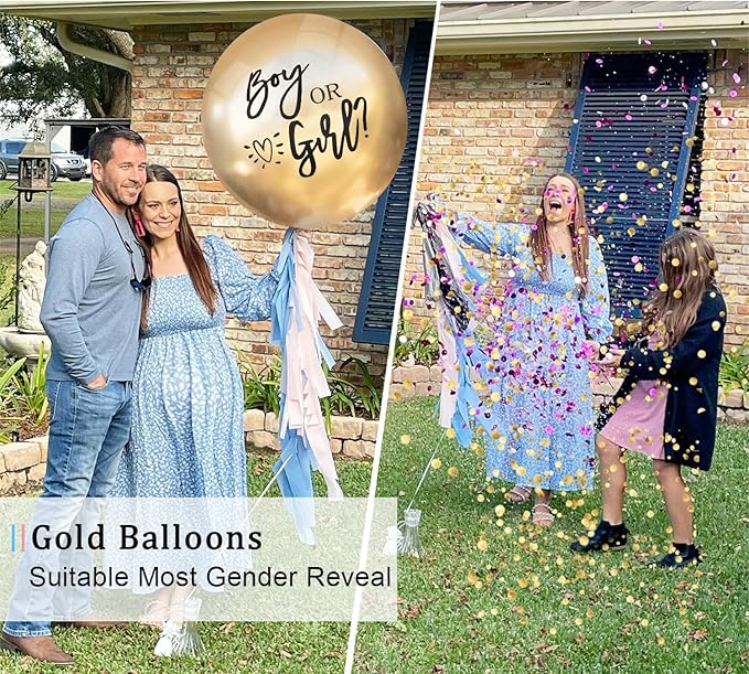 Gender Reveal Balloon Boy or Girl Balloon with Blue Pink Confetti for Baby Shower Gender Reveal Decortions,36 Inch Gold Balloon Perfect for Taking Photos and Videos