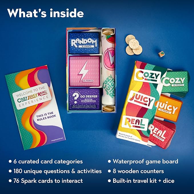 COZY JUICY REAL Deep Conversation Game - For Groups Adults Couples Families & Strangers, Really Lets Fun & Friendship Begin, 252 Cards Edition, Adult Couple Family Card Games Night, Tales For Humanity
