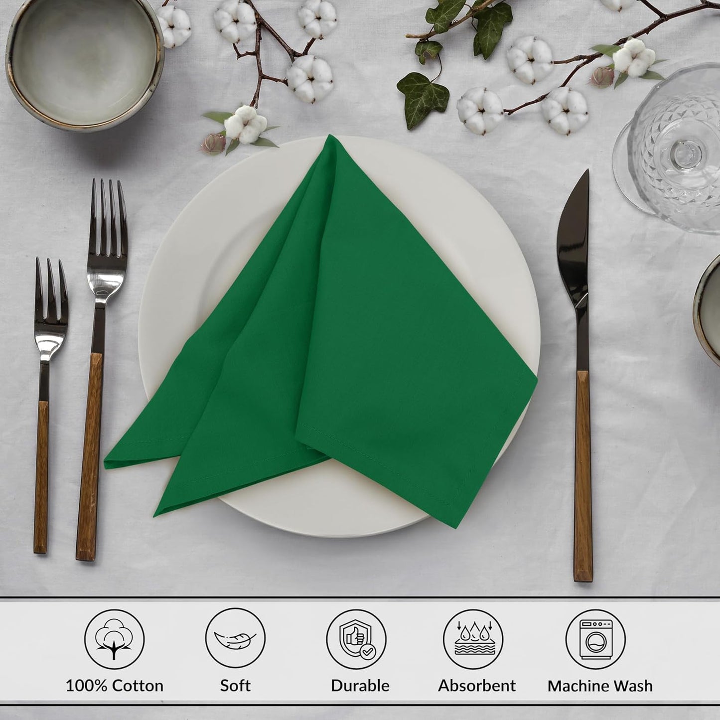 Ruvanti Cloth Napkins Set of 12, 18x18 Inches, 100% Cotton, Washable, Soft & Absorbent, Perfect for Wedding, Christmas, ‎Thanksgiving Dinners - Multi Color