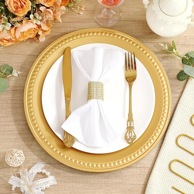 50 Pcs 13" Vintage Gold Charger Plates Round Beaded Chargers Bulk for Dinner Plates Serving for 50 Guests for Antique Wedding Holiday Party Bridal Shower Event Dinner Table Setting Decoration