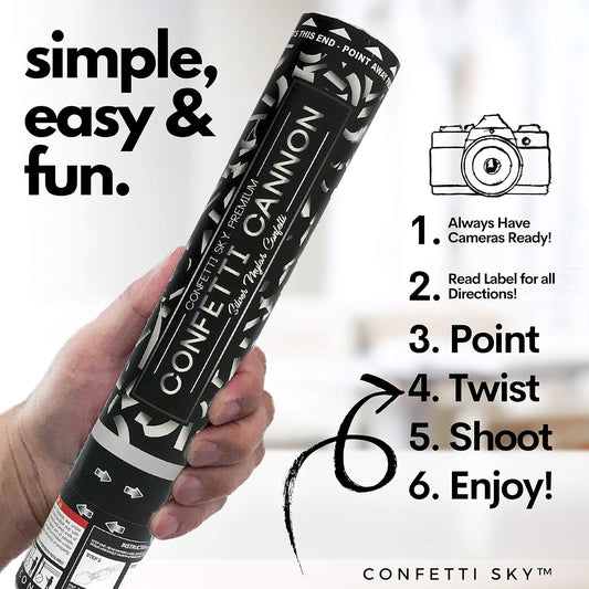 Confetti Sky [6 Pack] 12 Inch Confetti Cannons | Silver Confetti Poppers for Wedding Celebration, Birthday Party, Pranks, Graduation, Christmas Eve and New Year Celebration