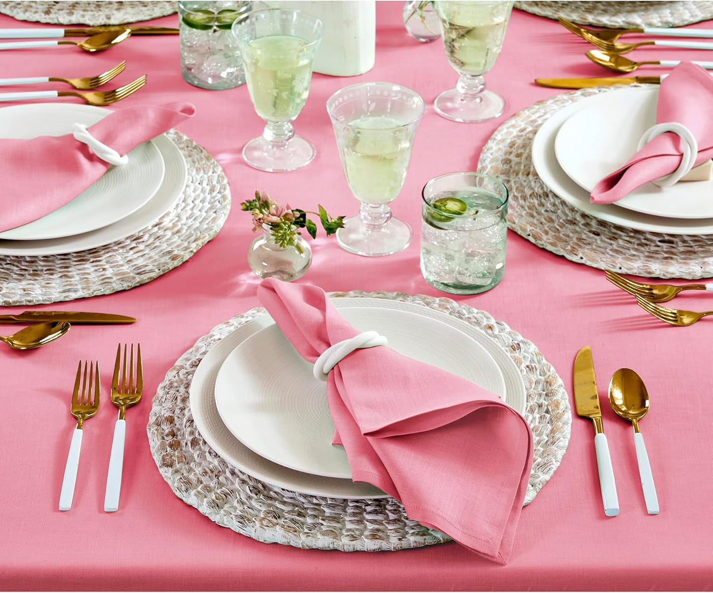 Solino Home Linen Tablecloth 52 x 52 Inch - 100% Pure Linen Pink Carnation Square Tablecloth - Fete, Machine Washable Table Throw for Halloween