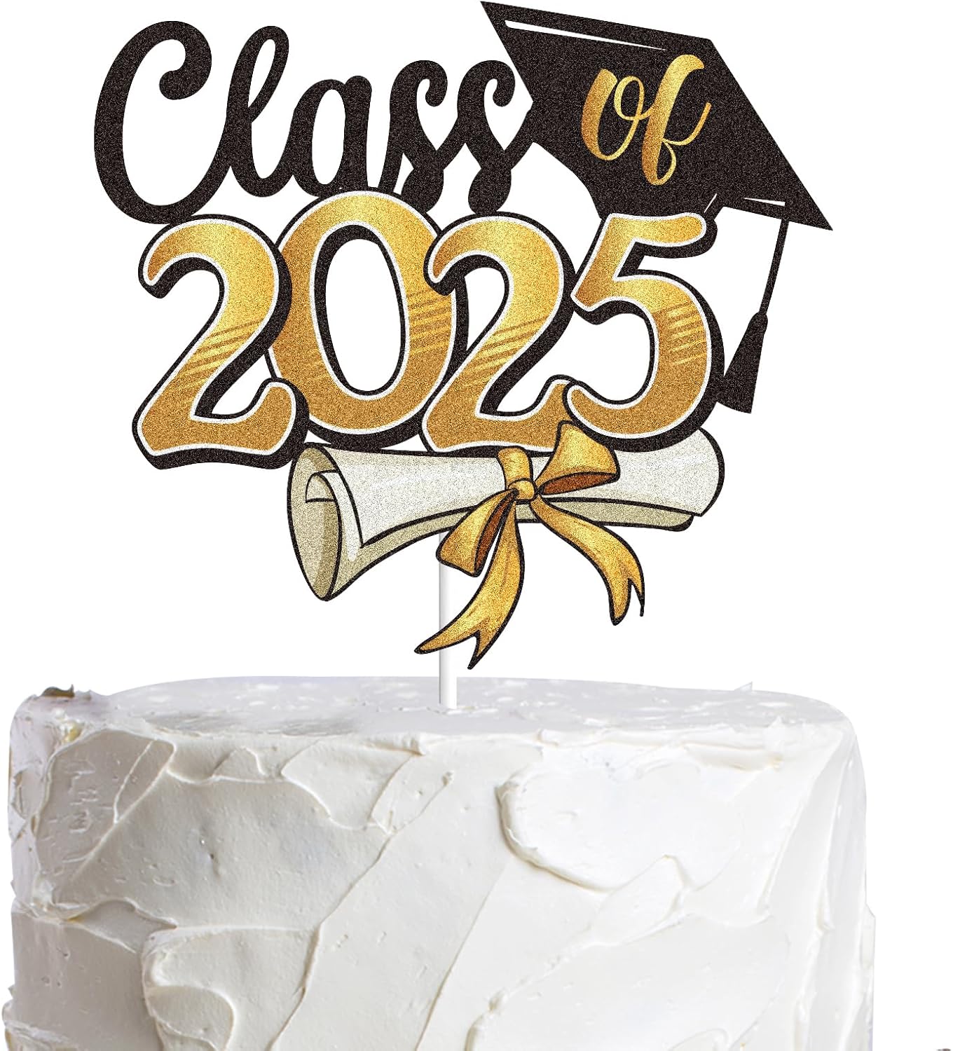 Class of 2025 Happy Graduation Cake Topper Gold Glitter Grad 2025 Happy Graduation We are So Proud of You Cake Decorations Congrats Grad Party Supplies (Gold)
