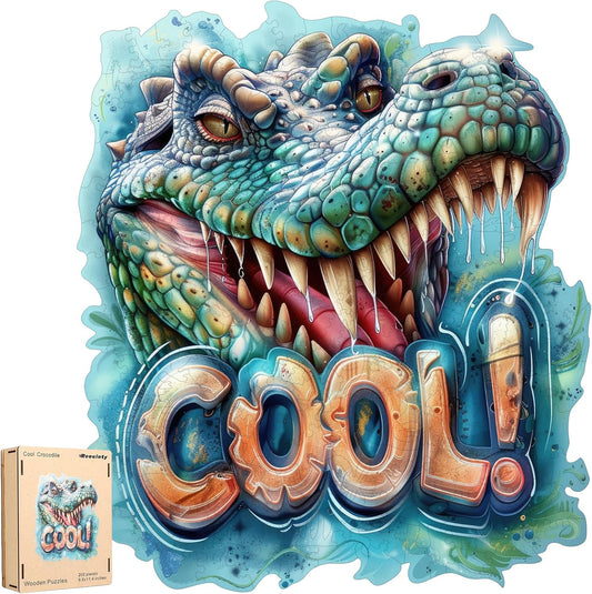 Reouinty Wooden Puzzles for Adults, Cool Crocodile Jigsaw Puzzles 200 Pieces Animal Unique Shaped Wood Cut Puzzle Gifts for Adults and Kids, Family Puzzle Games