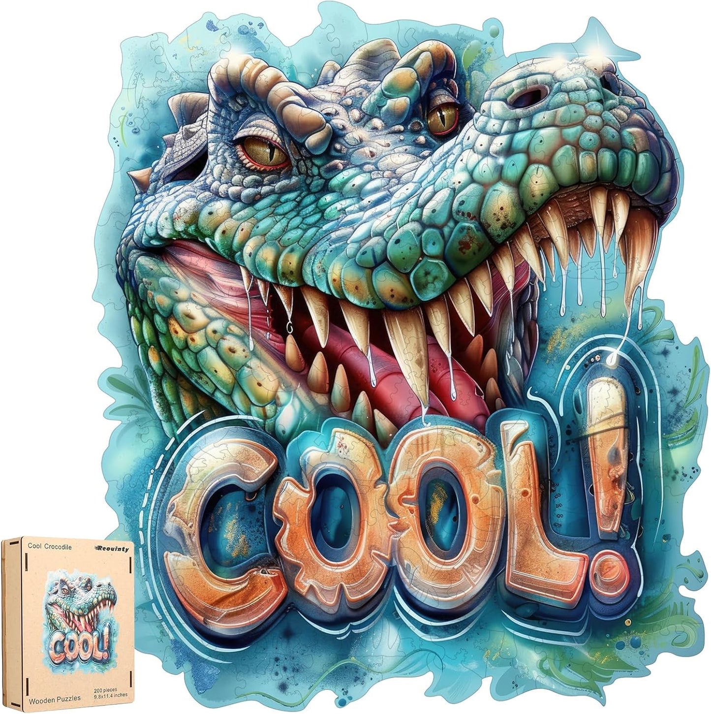 Reouinty Wooden Puzzles for Adults 500 Pieces, Cool Crocodile Jigsaw Puzzles Animal Unique Shaped Wood Cut Puzzle Gifts for Adults and Kids, Family Puzzle Games