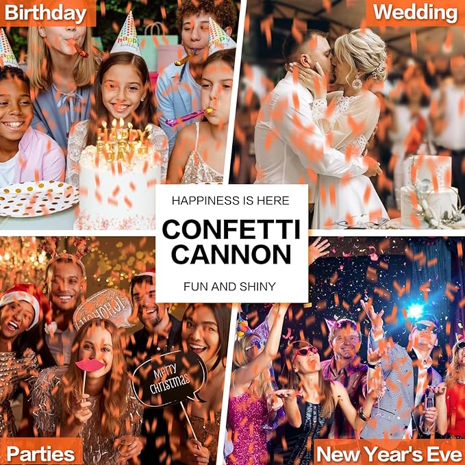 Confetti Cannon 12Pack Orange Party Popper Shooters 12 Inch Confftti Poppers for Wedding Birthday Graduation Christmas New Year Eve Party Supply Launches 20-25ft
