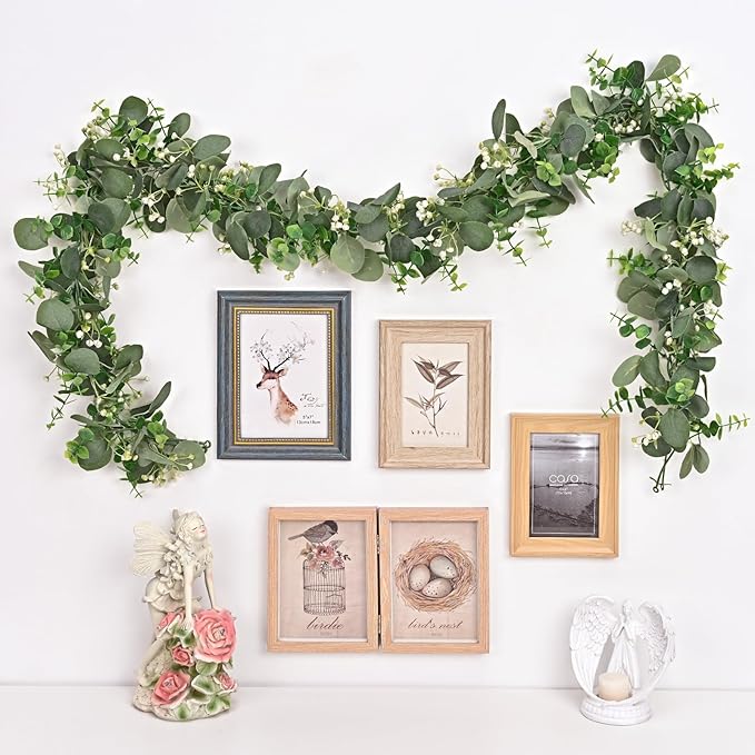 Dolicer 4 Packs 6FT Artificial Eucalyptus Garland, Faux Greenery Garland Fake Vines Hanging Silver Dollar Eucalyptus Leaves for Wedding Backdrop Arch Table Wall Party Home Decor