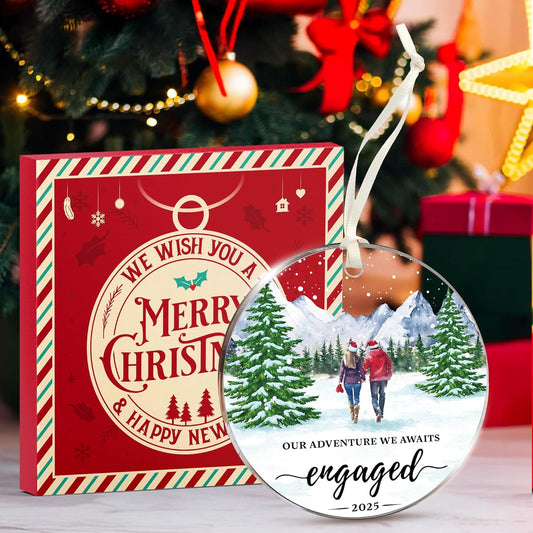 Engagement Gifts for Couples - Impressive 2025 Engagement Ornament Set, Timeless First Christmas Engaged Ornament, Unique Bride to Be Gifts, Cherished Our First Christmas Engaged Ornaments Collection