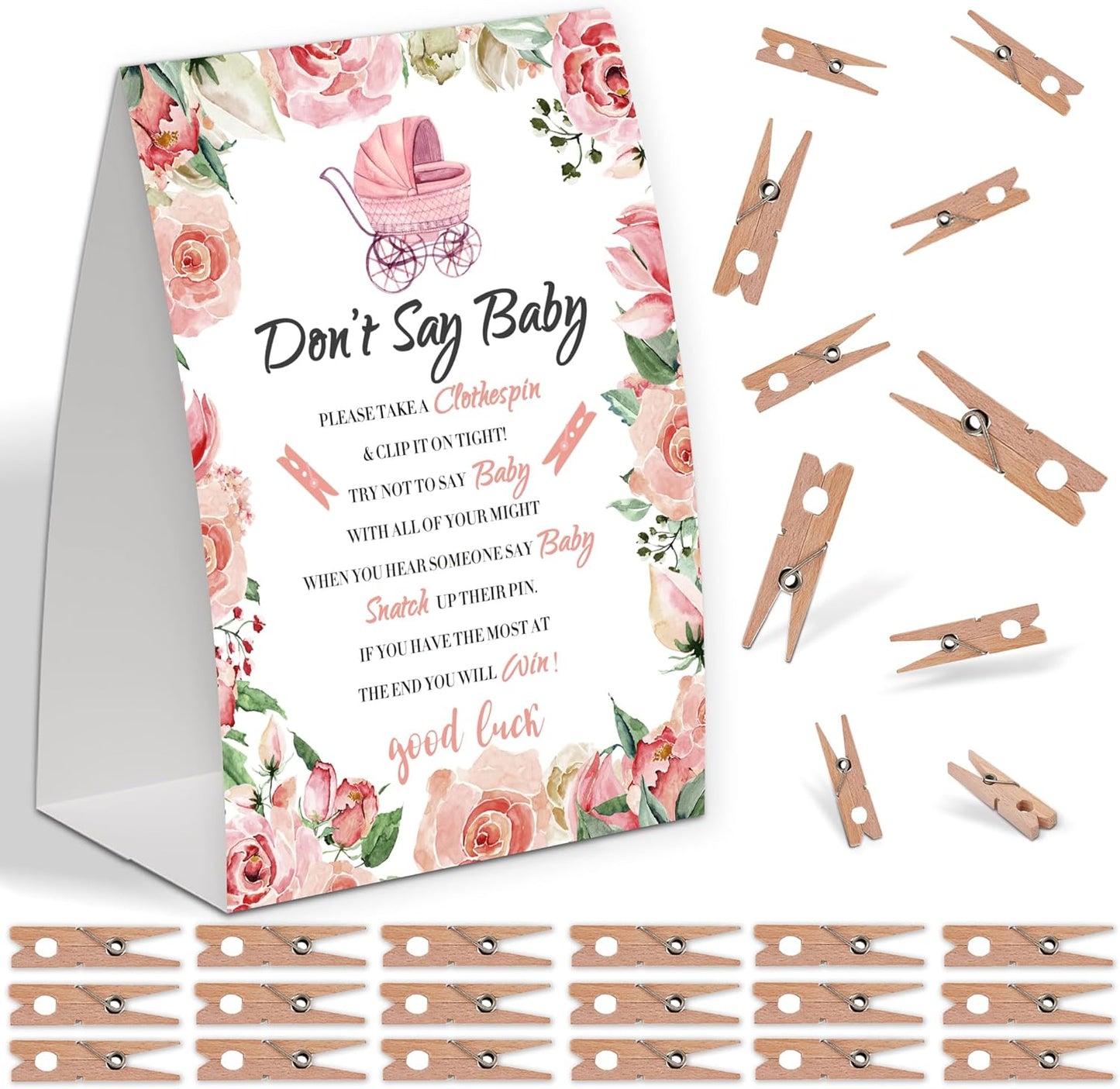 Pink Floral Garden Shower Decorations,Don't Say Baby Baby Shower Game,Gender Neutral Baby Shower Decorations,Small Clothespin Game,Baby Shower Ideas,Baby Shower Games 50 Guest,Fall Party Games