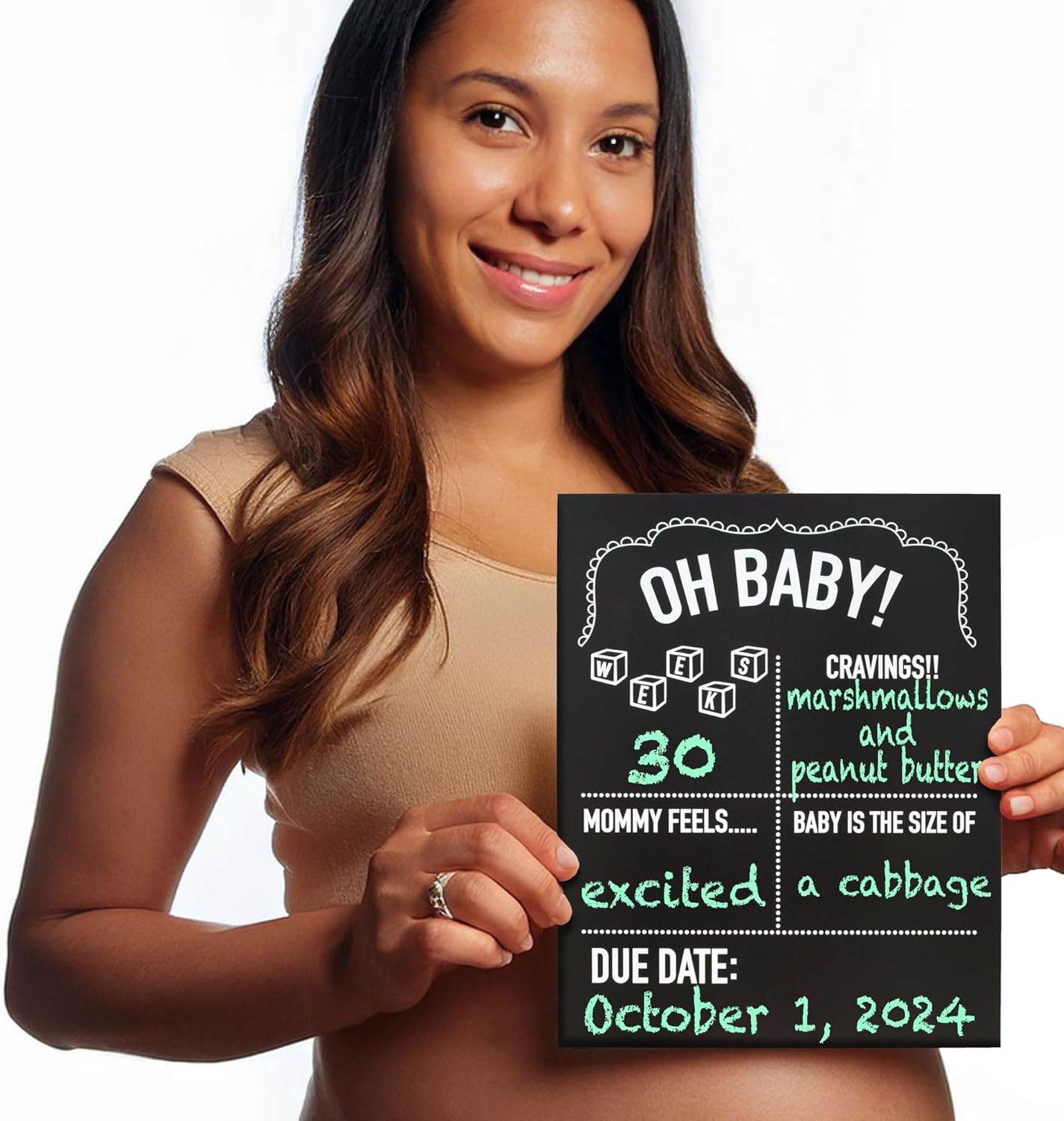 Gift for Expecting Moms - Pregnancy Announcement Chalkboard - Weekly Tracker and Baby Milestone Sign