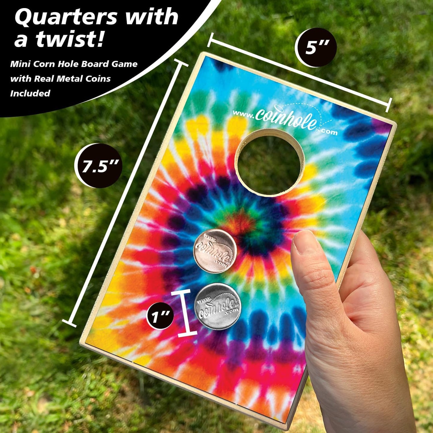 Coinhole Desktop Coin Bouncing Party Game Set | Tabletop Cornhole Board Game | Small Cornhole Travel Game Includes Coins