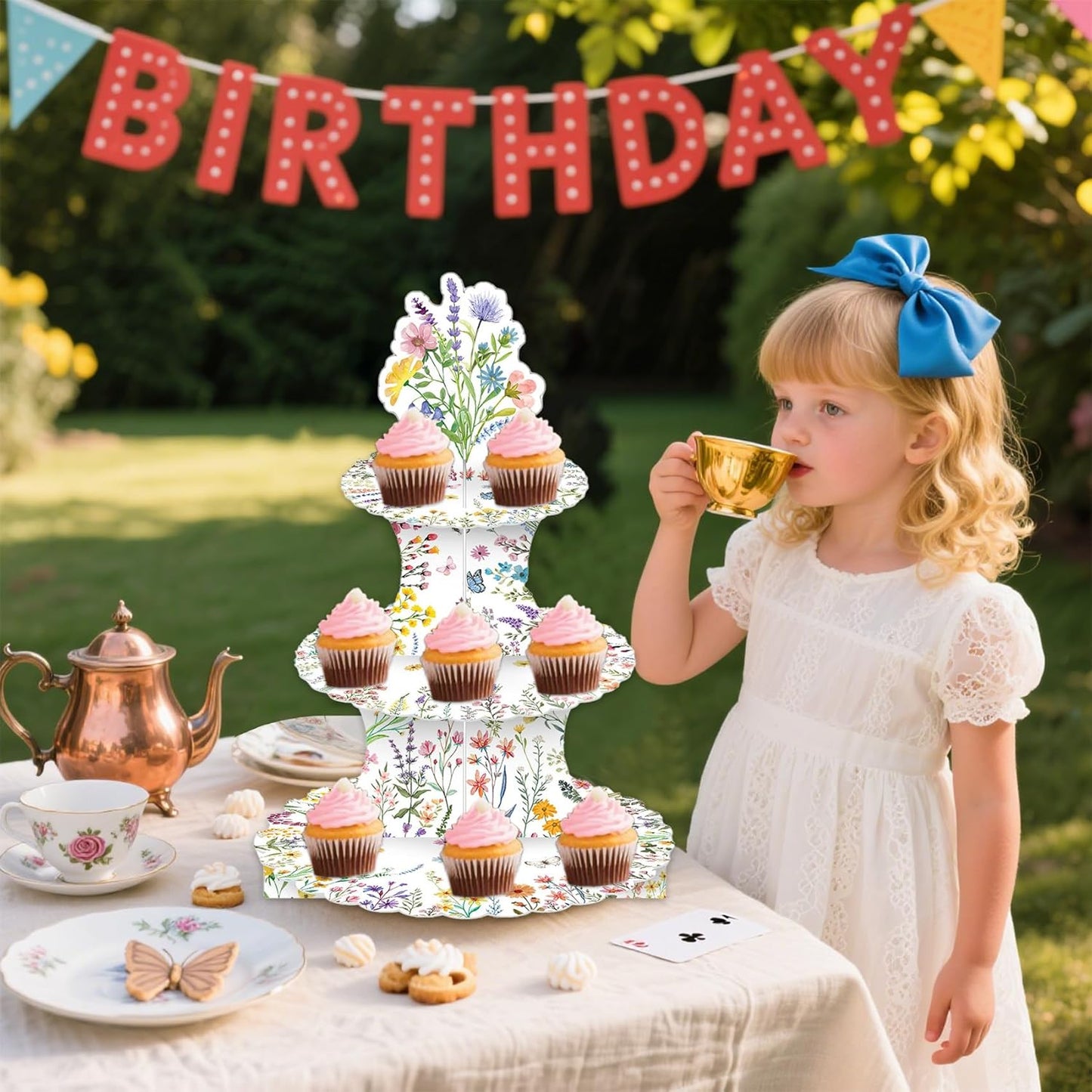 Wildflower Cupcake Stand, Cake Stand Wildflower Party Decorations 3 Tier Flower Cupcake Holder, Flower Birthday Decorations Dessert Table Display Set Wedding Cake Stands
