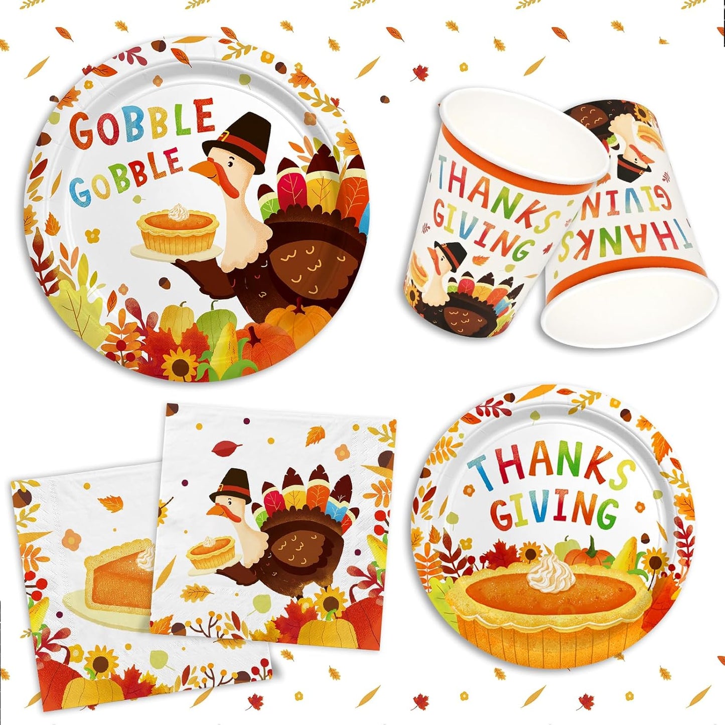 Thanksgiving Turkey Party Supplies Kit - Autumn-Themed Disposable Dinnerware Set with Plates and Napkins for 50 - for Thanksgiving Party Decoration