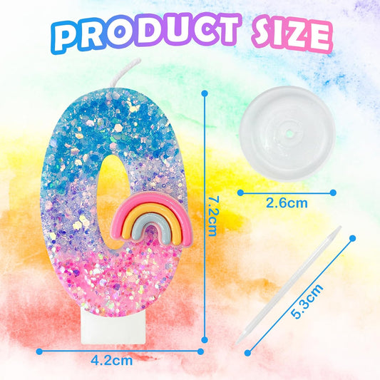 Rainbow Birthday Number Candles, Number 0 Candles, Cupcake Decorations, Macaron Birthday Cake Decorations, Cartoon Theme Party Supplies (Number 0)