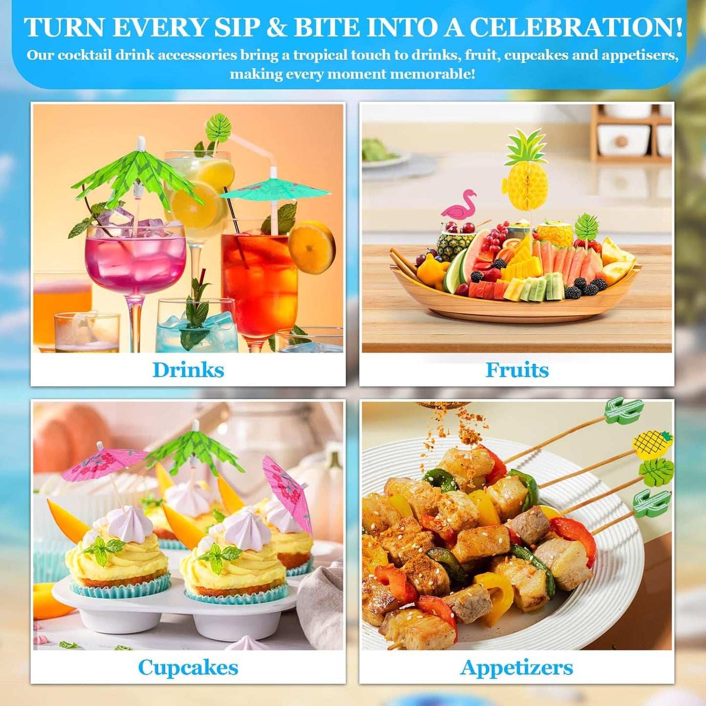 Paxcoo Drink Umbrellas, 180PCS Cocktail Drink Accessories Includes Umbrella Straws, Umbrella Toothpicks, Decoration Picks for Aloha Tropical Hawaiian Luau Party Decorations