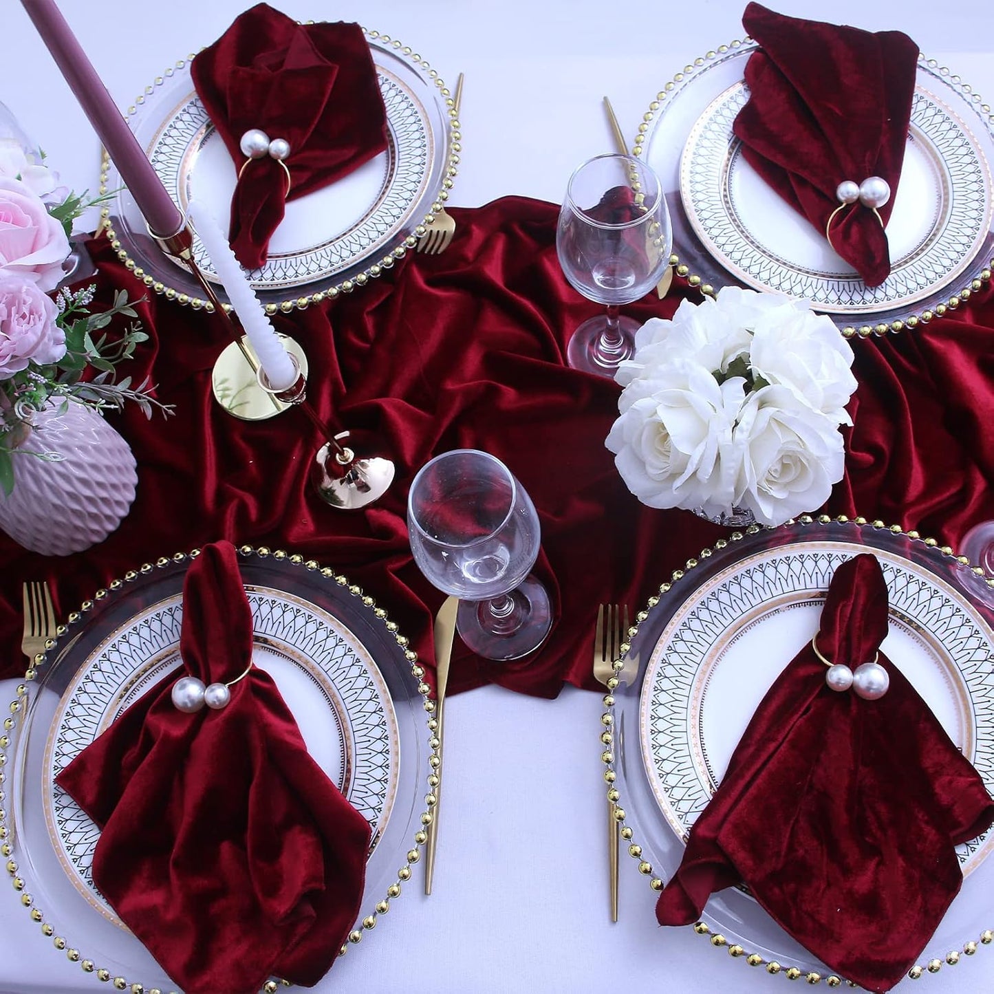 Velvet Table Runner ,Soft Luxurious Fall Table Runners 120 Inches Long,for Wedding Bridal Shower Thanksgiving Christmas Decoration,20*120 Inches, Burgundy