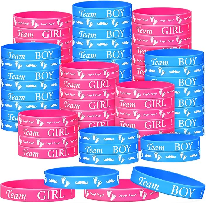 Jetec 60 Pieces Gender Reveal Bracelets, Team Boy Silicone Wristbands and Team Girl Rubber Bracelets for Gender Reveal Ideas Party Supplies Decorations
