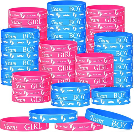 Jetec 60 Pieces Gender Reveal Bracelets, Team Boy Silicone Wristbands and Team Girl Rubber Bracelets for Gender Reveal Ideas Party Supplies Decorations