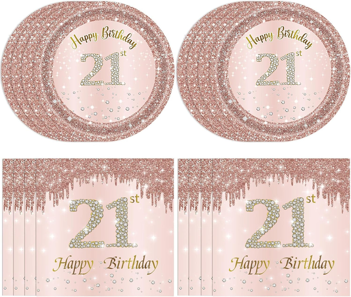 21st Birthday Decorations for Girls Her Rose Gold Party Supplies Include 20Pcs Plates 20Pcs Napkins Rose Gold Sweet 21 Birthday Party Tableware for 20 Guests
