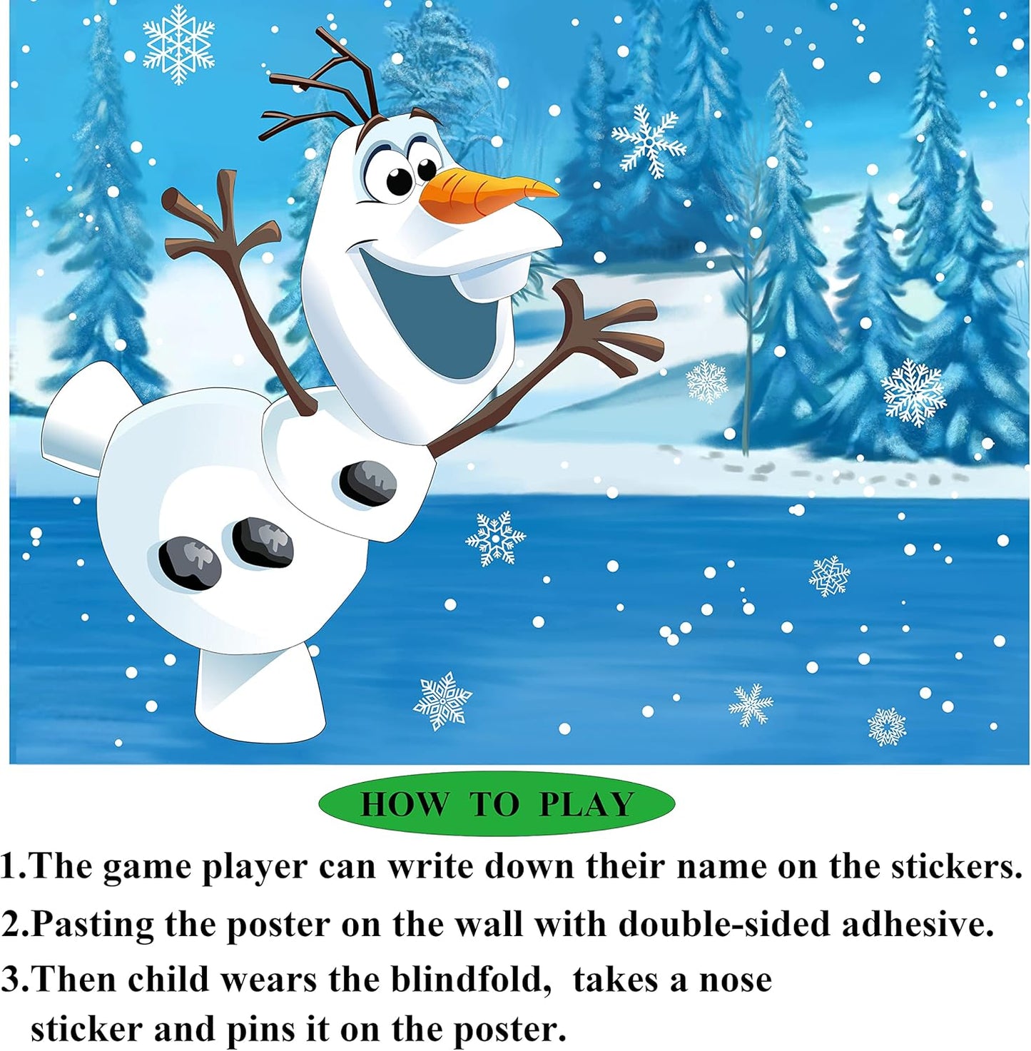 Pin The Nose on The Snowman Game for Kids Christmas Party Game for Kids Snowman Pin Game with 24Pcs Nose Stickers Birthday Party Supplies Activities