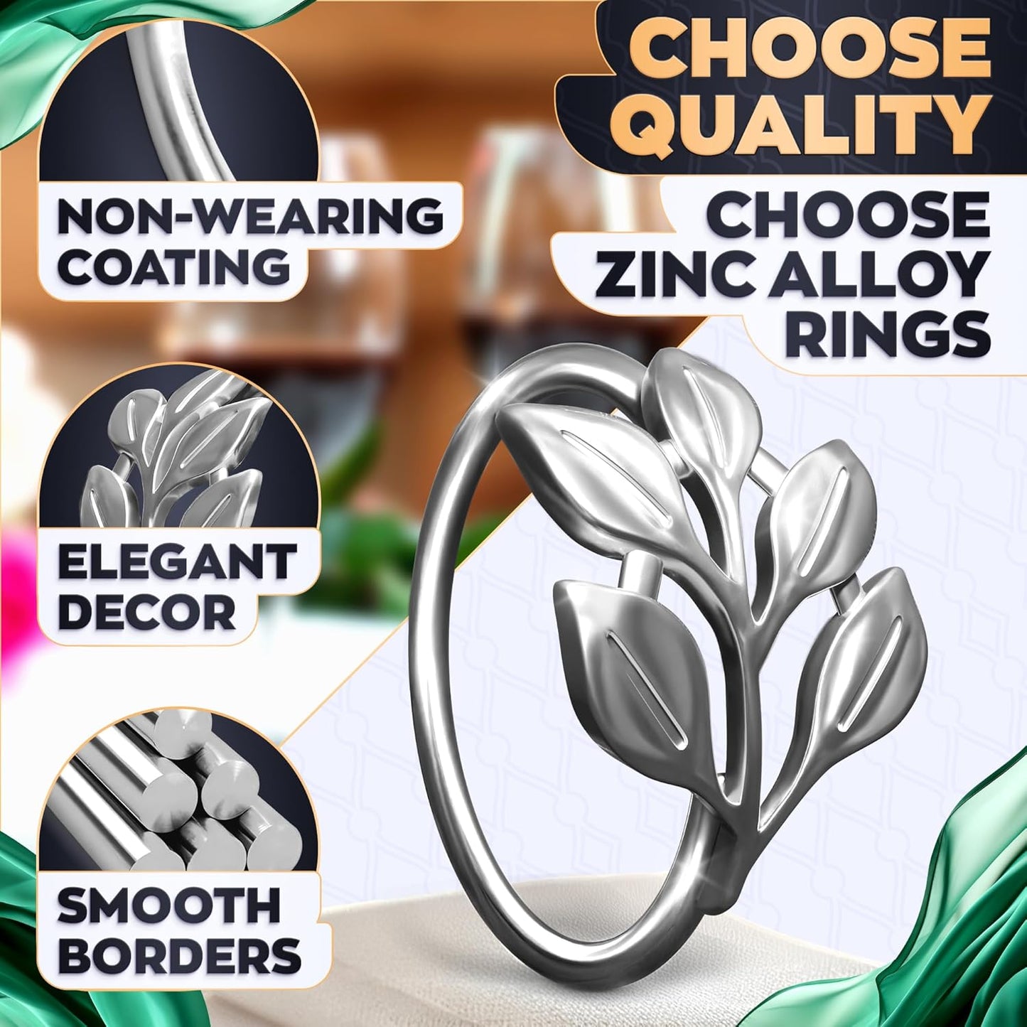 Set of 20 Silver Christmas Napkin Rings – Decorative Thanksgiving Napkin Rings Set | Elegant Silver Leaf Design, Great for Weddings, Dinner Parties, Elegant Christmas Table Decor