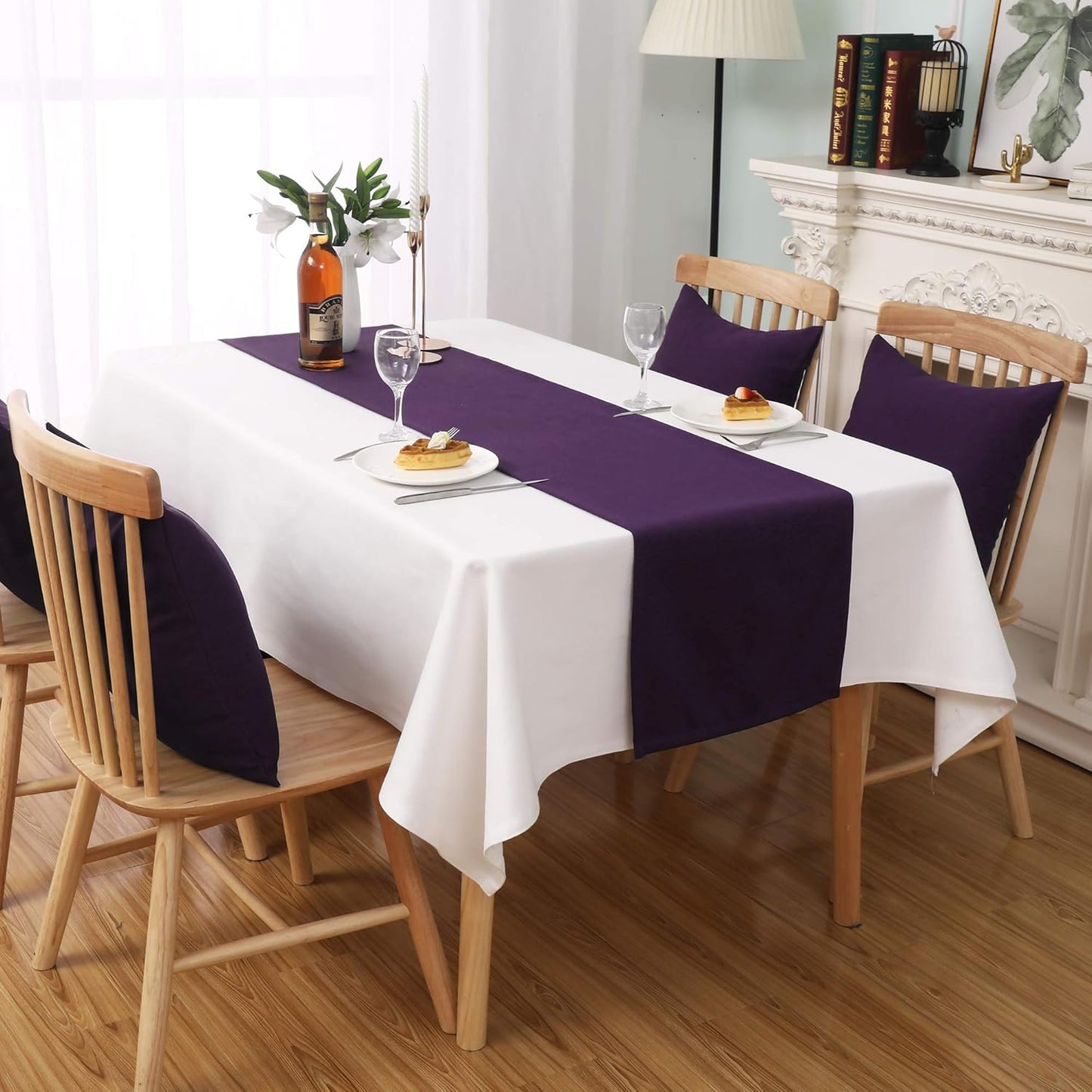 DUALIFE Plum Purple Table Runner for Wedding 108 Inch Long 9 FT Table Runners Rectange and Round Table Decorations for Birthday Parties, Banquets, Graduations, Engagements 14X108 Inches 1 Panel