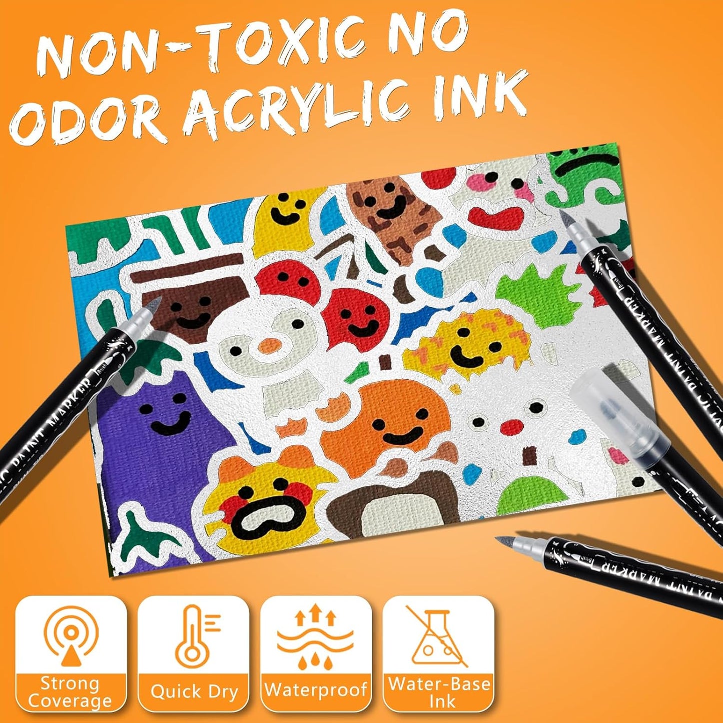 Silver Acrylic Paint Pens Markers, 6 Pc Dual Tips Waterproof Paint Markers For Rock Painting, Fabric, Metal, Glass, Wood, Canvas, Ceramic, Pumpkins, Eggs, Plastic, Non-Toxic & Odor