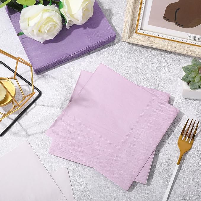 Whaline 150Pcs Lavender Paper Napkins 3 Colors Dinner Napkins Purple Disposable Luncheon Napkins for Graduation Party Congrats Grad Celebration Gathering Supplies Table Decor