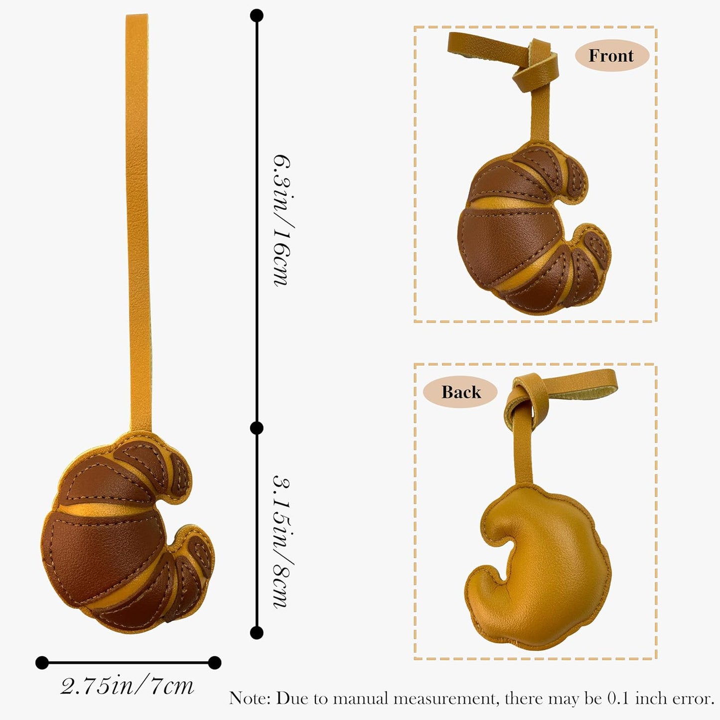 Handmade Leather Croissant Bag Charm, Cute Bread Keychain for Handbags Purses Backpack Accessories Charms