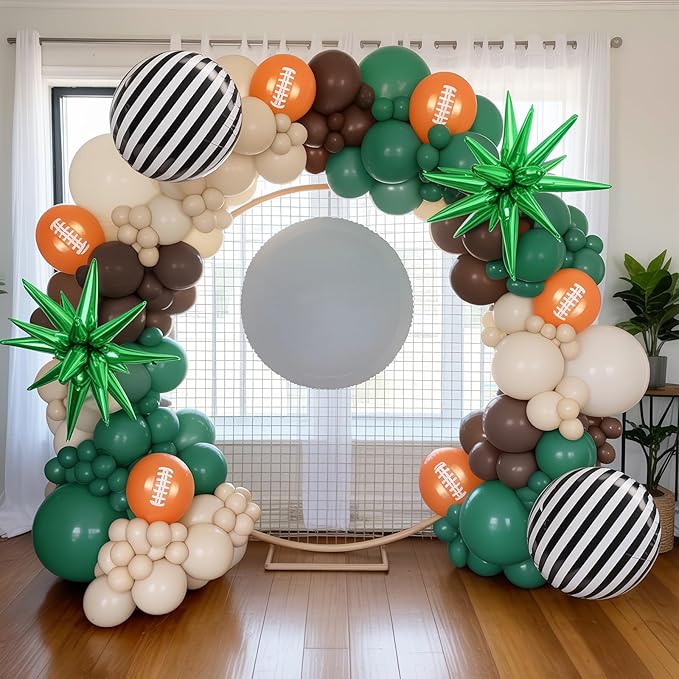 Football Balloon Arch Kit, Dark Green Brown Balloon Garland with Foil Star Striped Balloons for Football Party Decorations Touch Down First Year Down Birthday Tailgate Sport Party Game Day Decorations