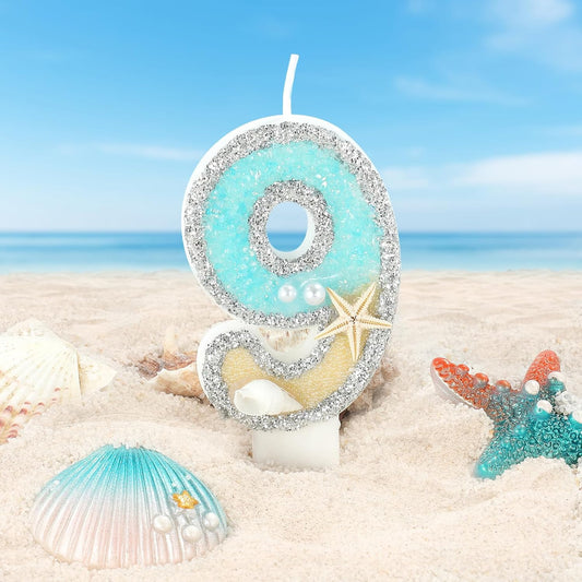 Beach Birthday Candle Starfish Number 9 Candles 9th Cake Candle Blue Birthday Cake Topper Cupcake Decorations Party Decor Anniversary Celebrations Supplies Favors