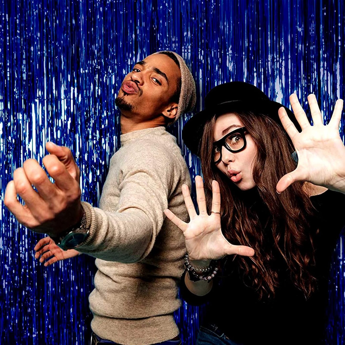 4 Pack Blue Foil Fringe Curtain Backdrop, 3.28Ft x 6.56Ft Metallic Tinsel Foil Fringe Streamers Curtains for Photo Booth, Wedding, Thanksgiving, Birthday, Christmas, Party
