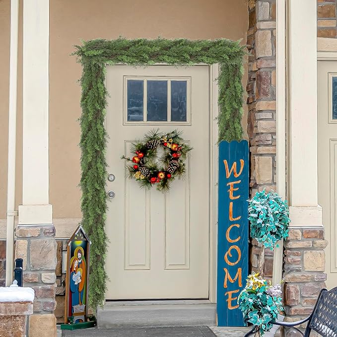 1 Pcs 6FT Christmas Cedar Garland Real Touch Christmas Garland Thick and Lush Christmas Garland Realistic Artificial Greenery Garland for Fireplace Holiday Indoor Outdoor